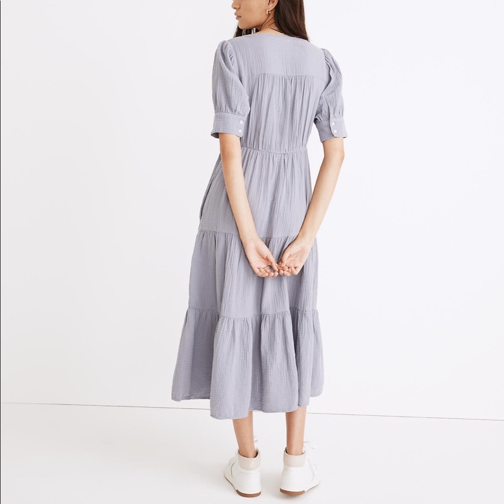 Madewell Petite Lightspun Button-Front Tiered Midi Dress - Picture 3 of 5
